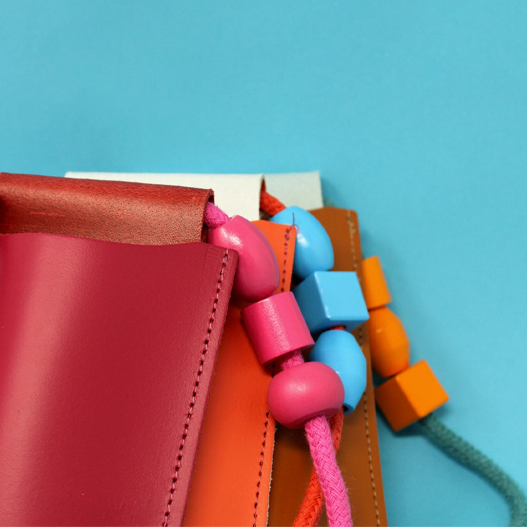 Beaded Letaher Phone Bag (Coral/Blue)