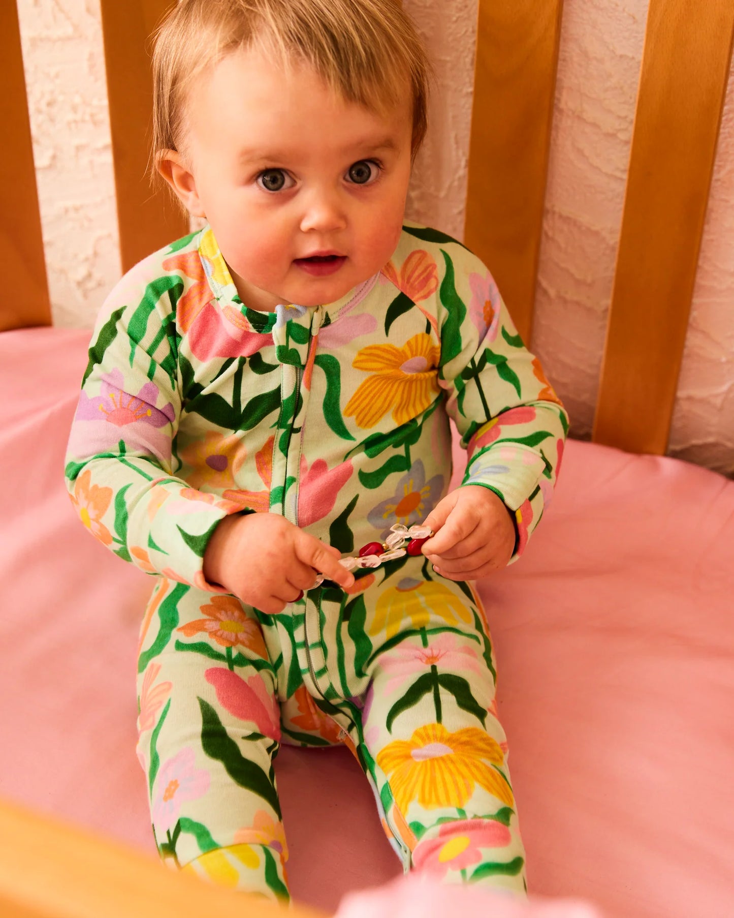 Popping Flowers Green LS Zip Romper