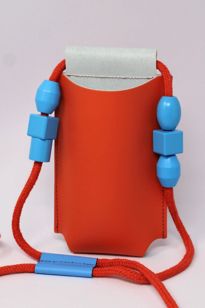 Beaded Letaher Phone Bag (Coral/Blue)