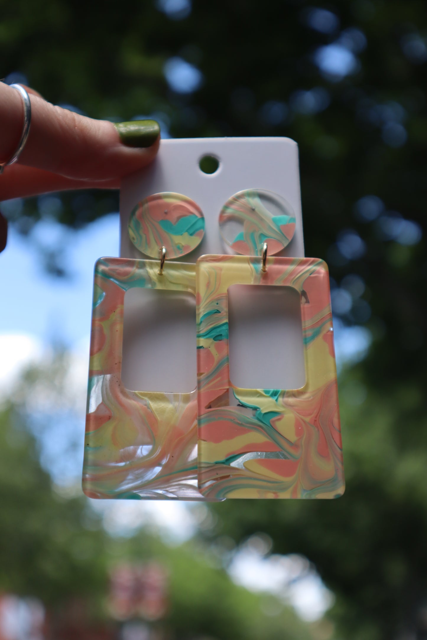 Marble Dangle Earrings (Yel/Grn/Pnk)