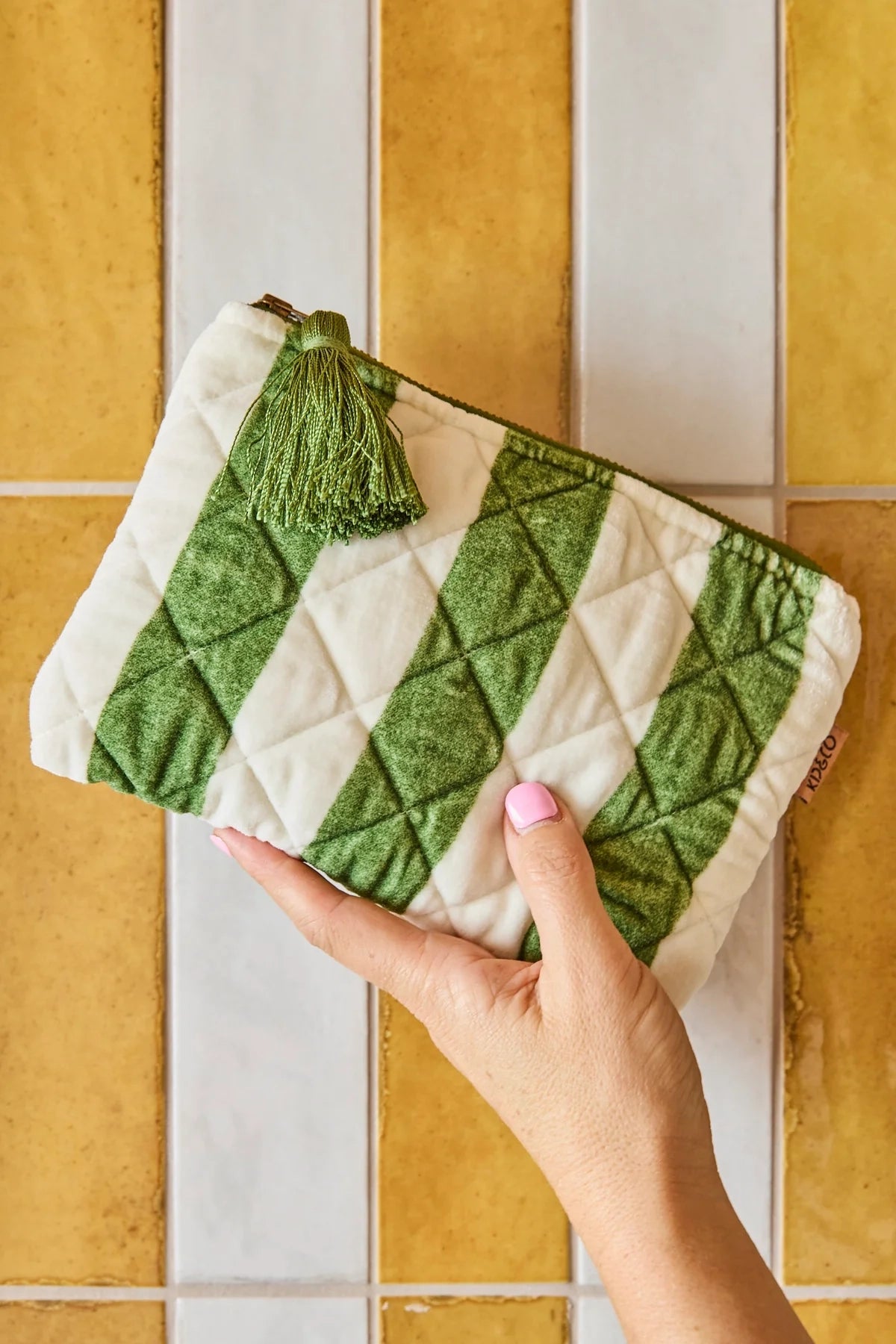 Moss Stripe Velvet Cosmetics Purse
