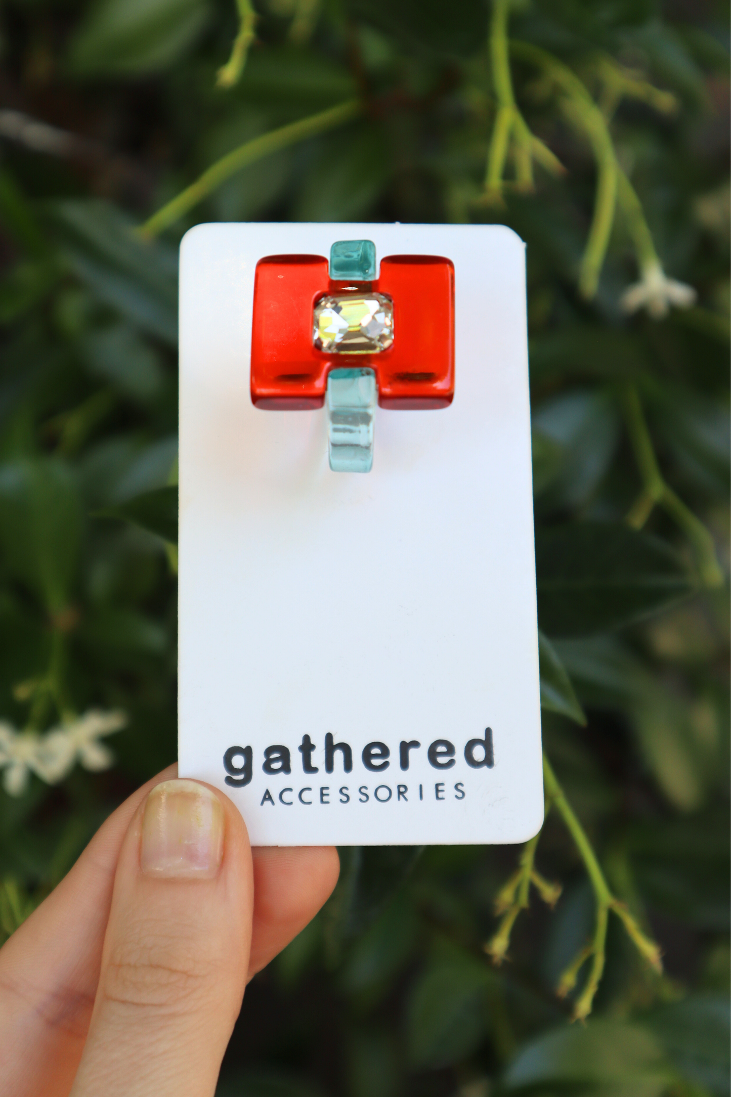 Flat Top Multi Ring (Aqua/Red)