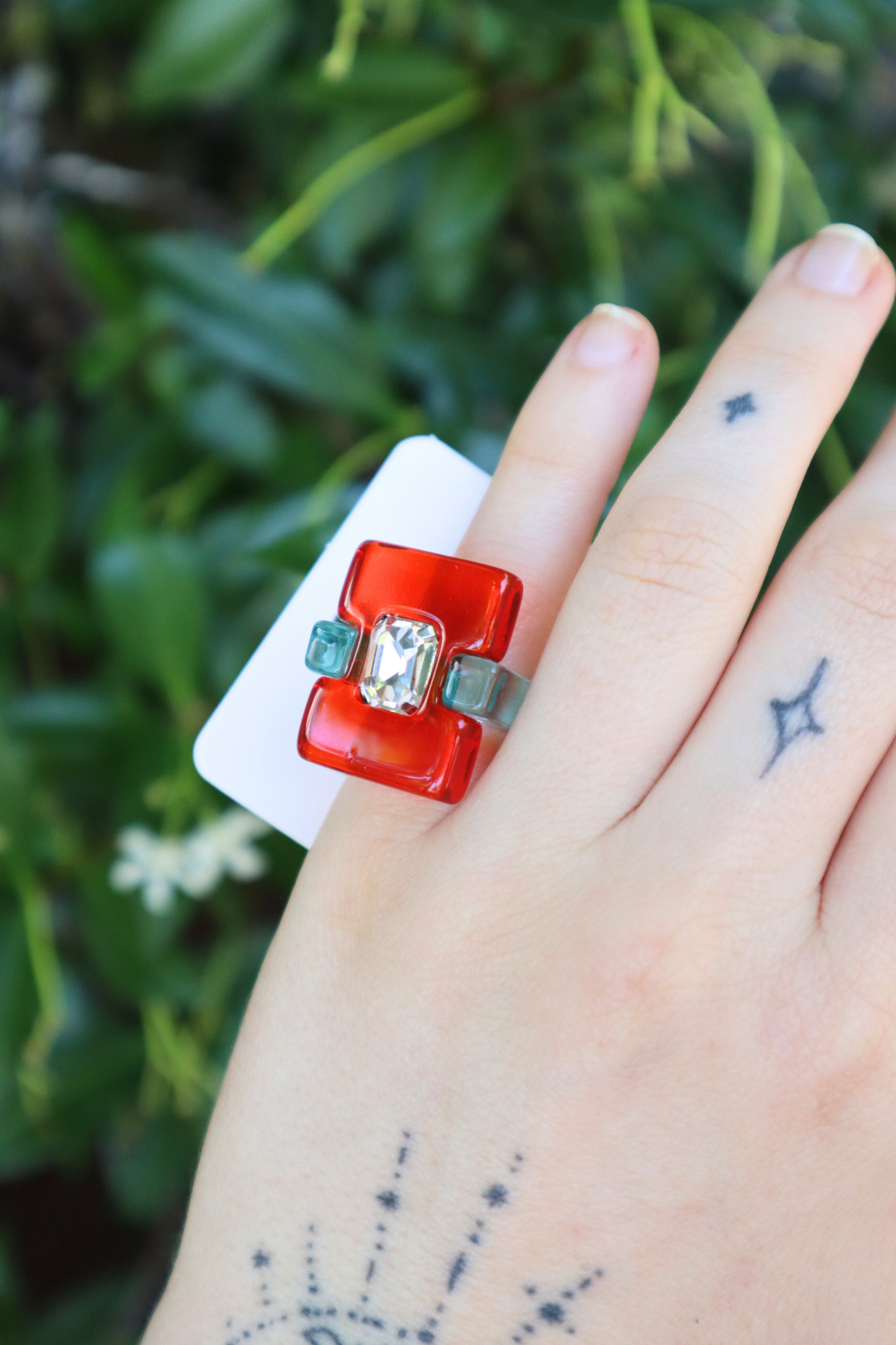 Flat Top Multi Ring (Aqua/Red)