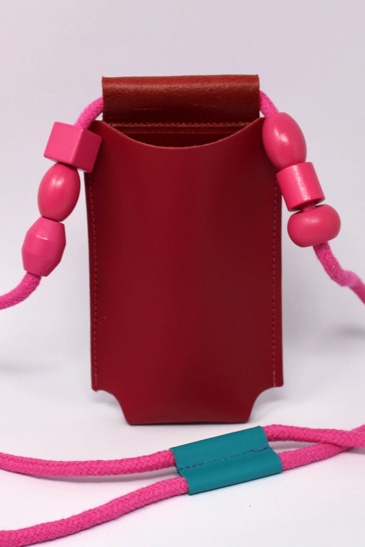 Beaded Letaher Phone Bag (Magenta/Pink)