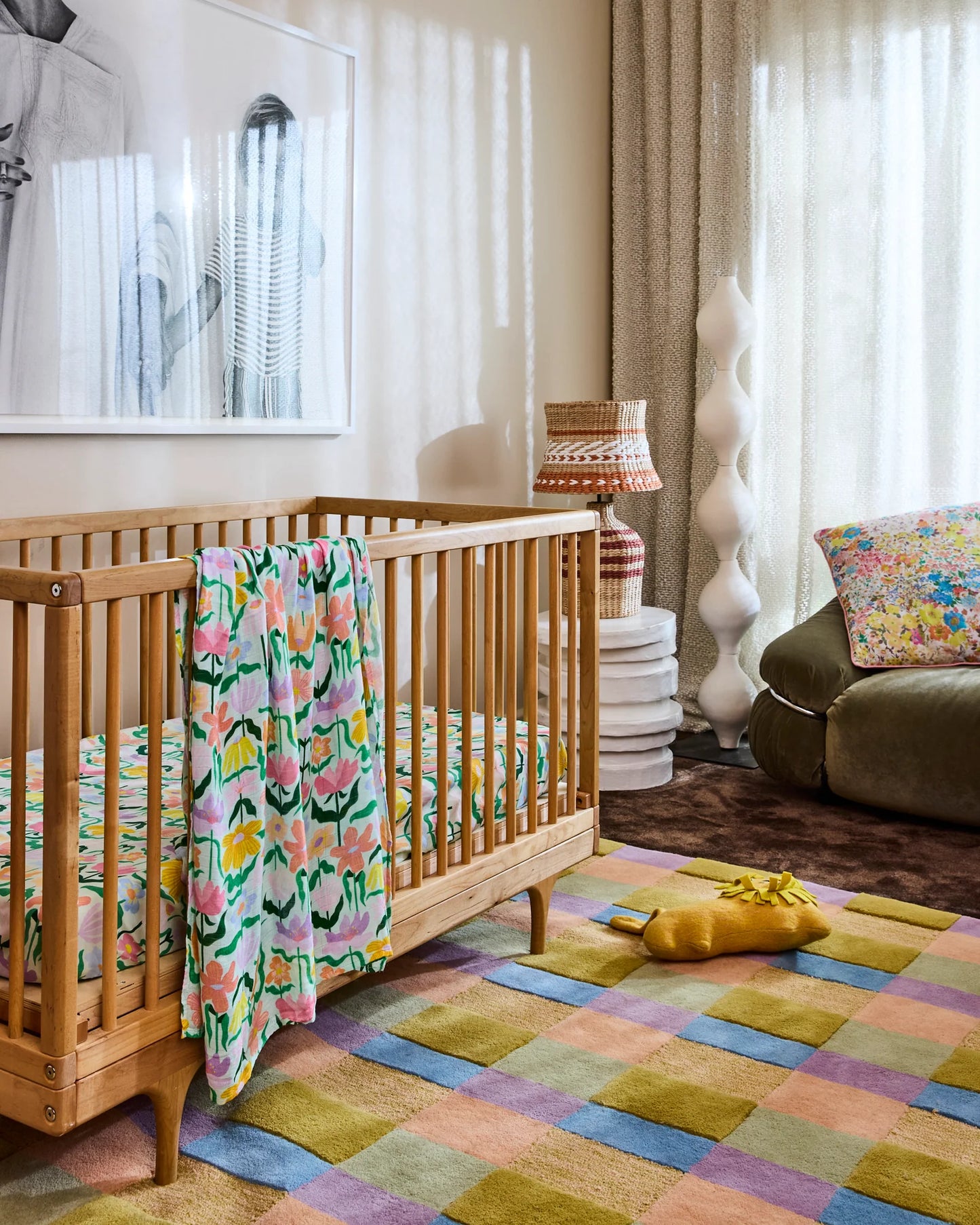 Popping Flowers Green Bamboo Swaddle