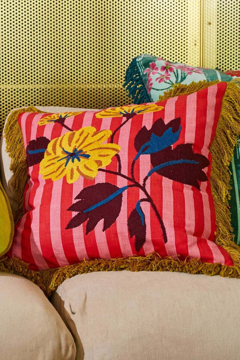 Annette Embroidered Cushion (Cosmo Pink)