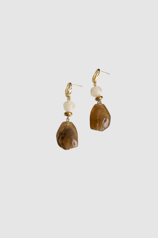Geo Stone Dangle Earrings (Brown)