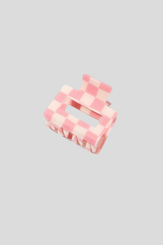 Check Hair Claw Sml (Pink/Whi)