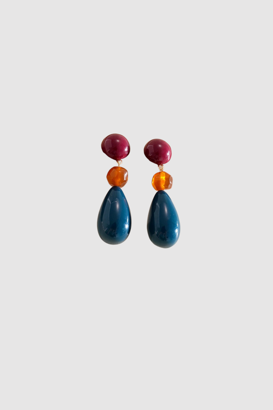 Tri-Col Dangle Earrings (Blu/Wine)