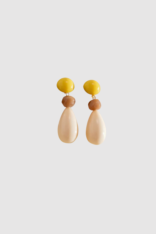 Tri-Col Dangle Earrings (Crm/Yel)