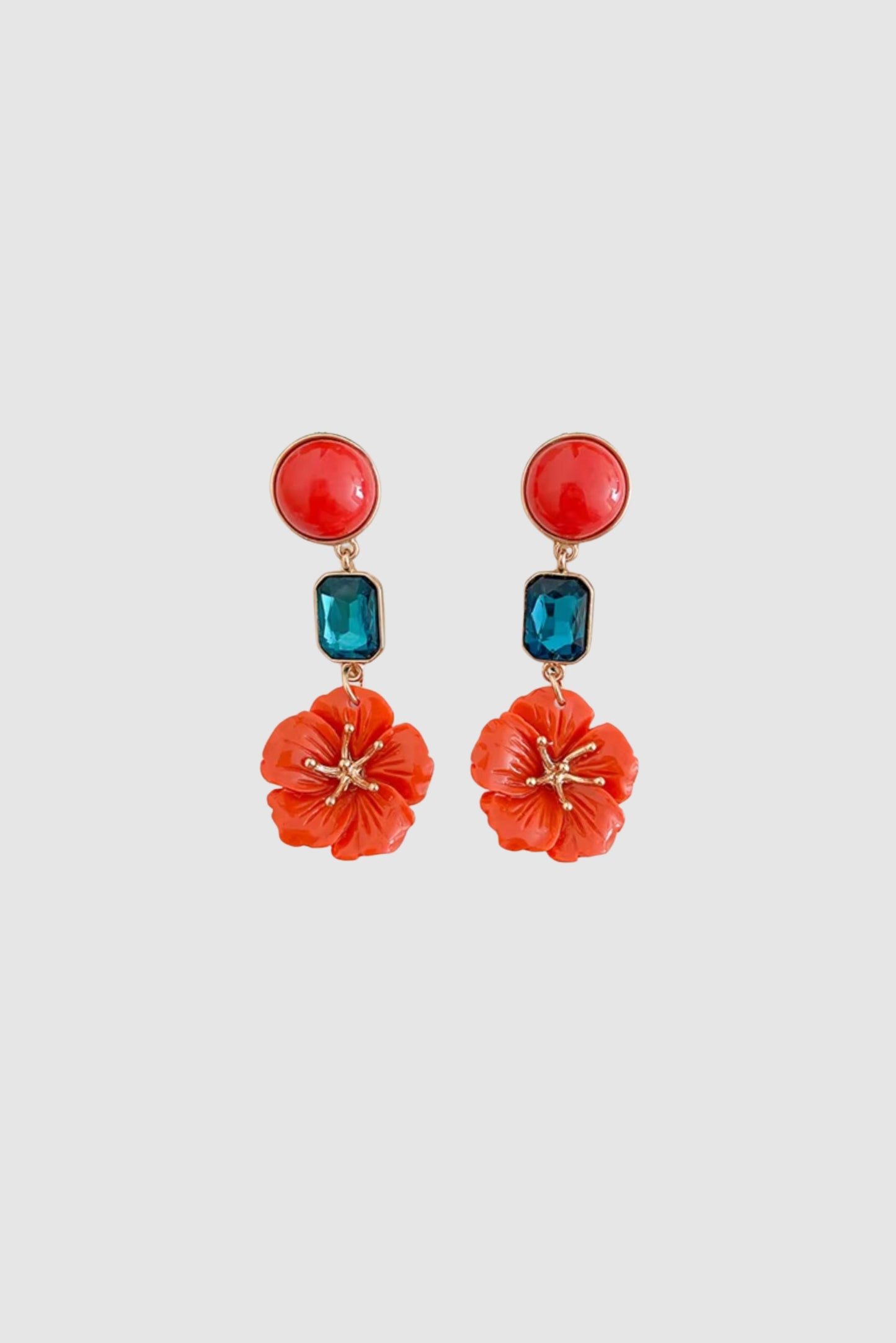 Bling Flower Drop Earrings (Red/Turq)