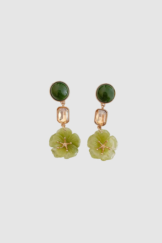 Bling Flower Drop Earrings (Grn/App)