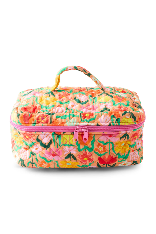 Popping Flowers Peach Quilted Toiletry Case