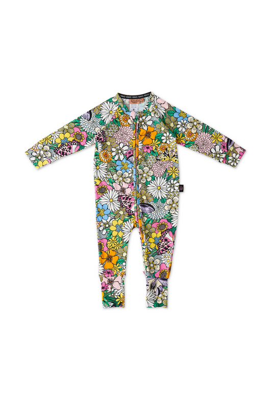 Bliss Floral Organic Long Sleeve Zip Romper