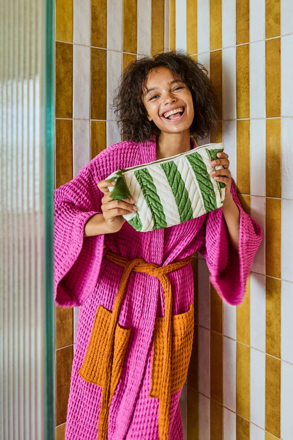 Moss Stripe Velvet Toiletry Bag