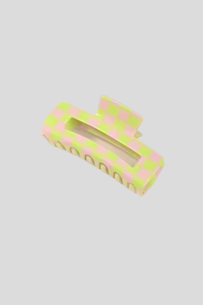 Check Hair Claw Lrg (Grn/Pink)