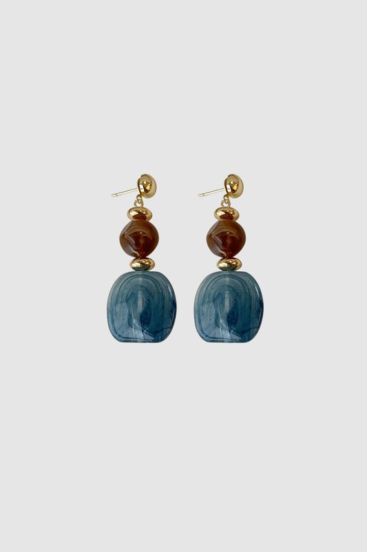 Flat Stone Dangle Earrings (Blue)