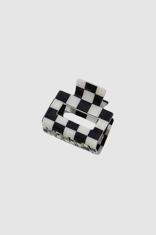 Check Hair Claw Sml (Blk/Whi)