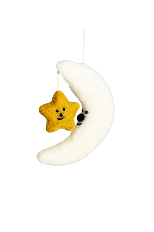 Moon and Star Hanging Felt Ornament