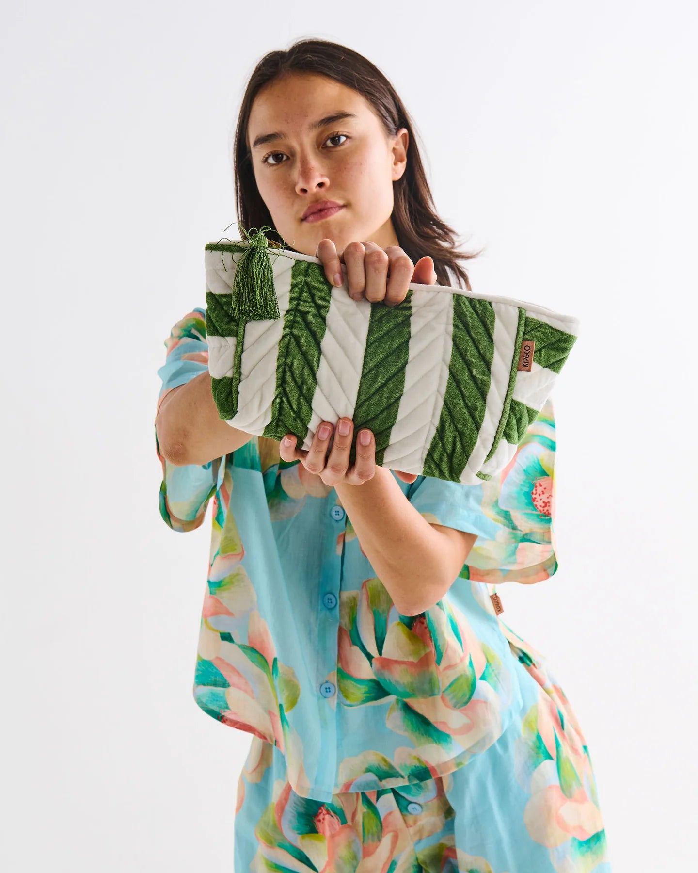 Moss Stripe Velvet Toiletry Bag