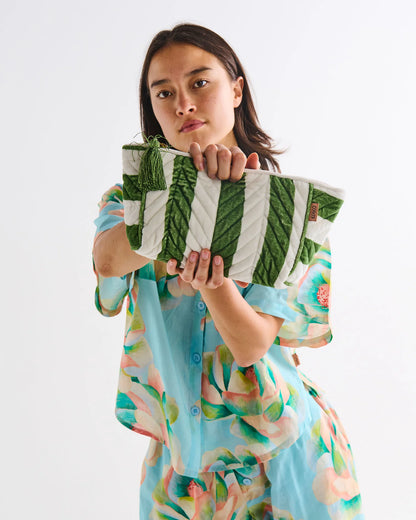 Moss Stripe Velvet Toiletry Bag