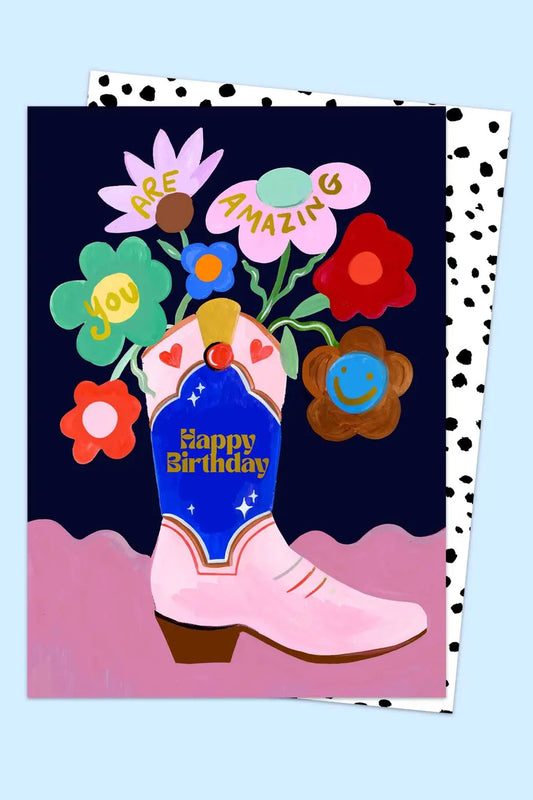 Happy Birthday Flower Boot Card