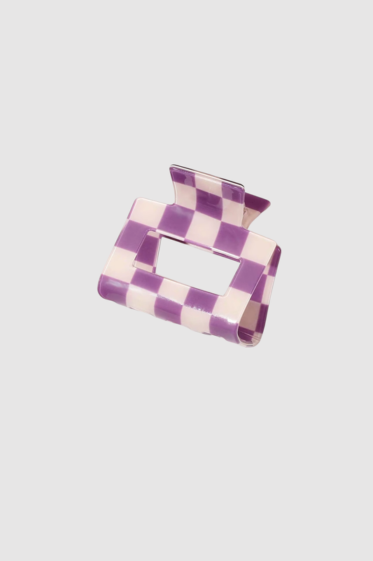 Check Hair Claw Sml (Purp/Whi)