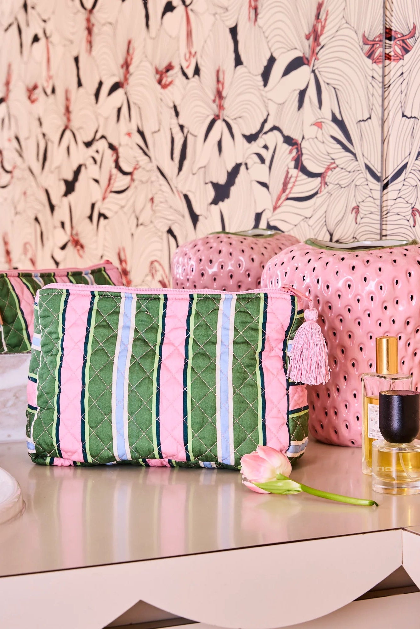 Cactus Stripe Quilted Toiletry Purse