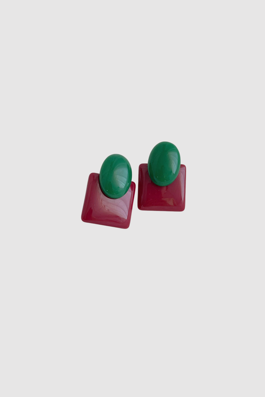 Double Button Earrings (Wine/Grn)