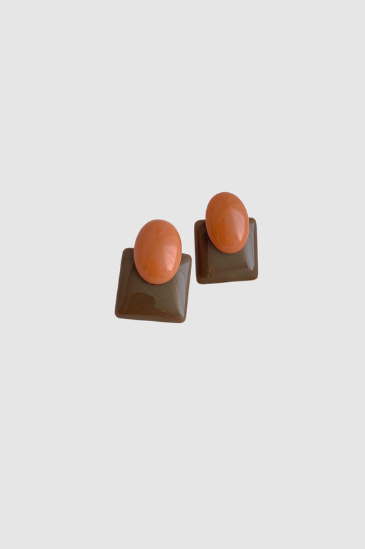 Double Button Earrings (Brn/Org)