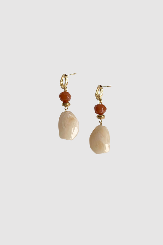 Geo Stone Dangle Earrings (Cream)