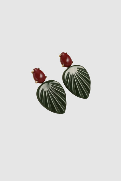 Leaf Dangle Earrings (Grn/Burg)