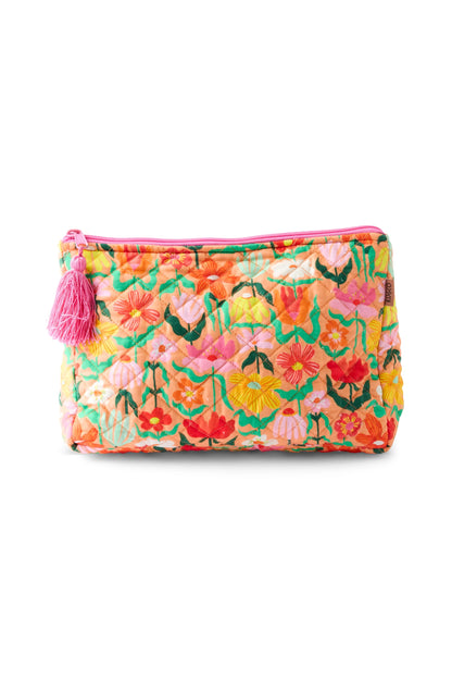 Popping Flowers Peach Quilted Toiletry Purse