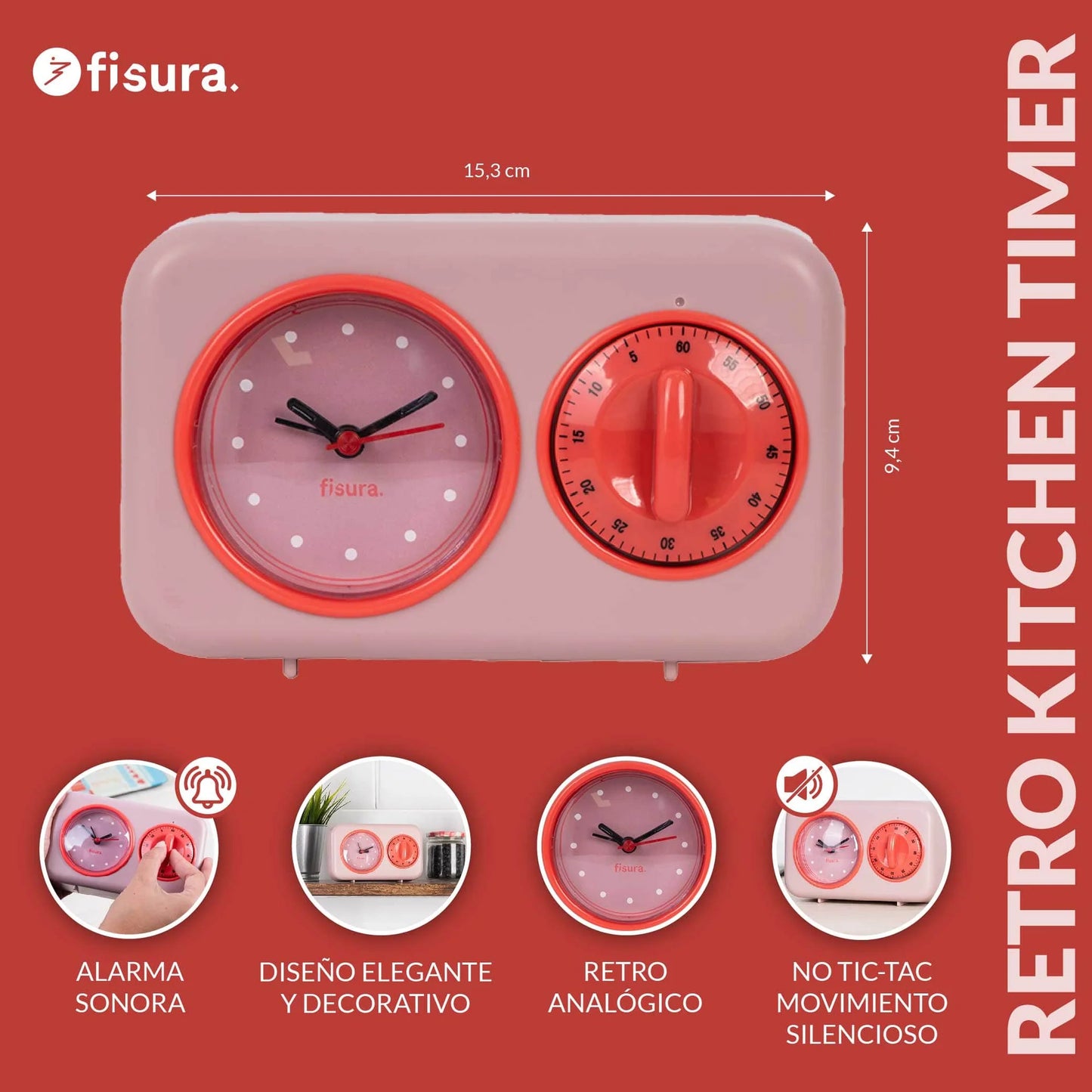 Retro Kitchen Timer (Pink)