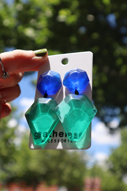 Resin Multi Drop Earrings (Aqua/Blu)