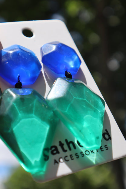 Resin Multi Drop Earrings (Aqua/Blu)