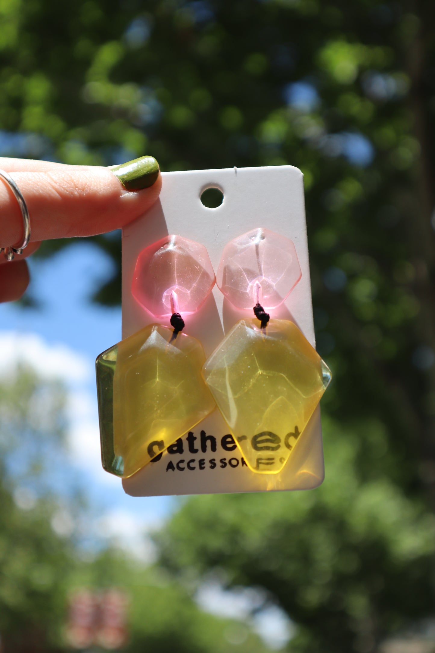 Resin Multi Drop Earrings (Yel/Pink)