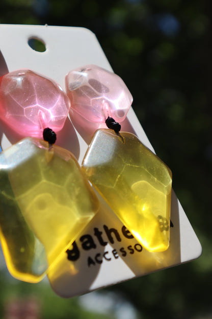 Resin Multi Drop Earrings (Yel/Pink)