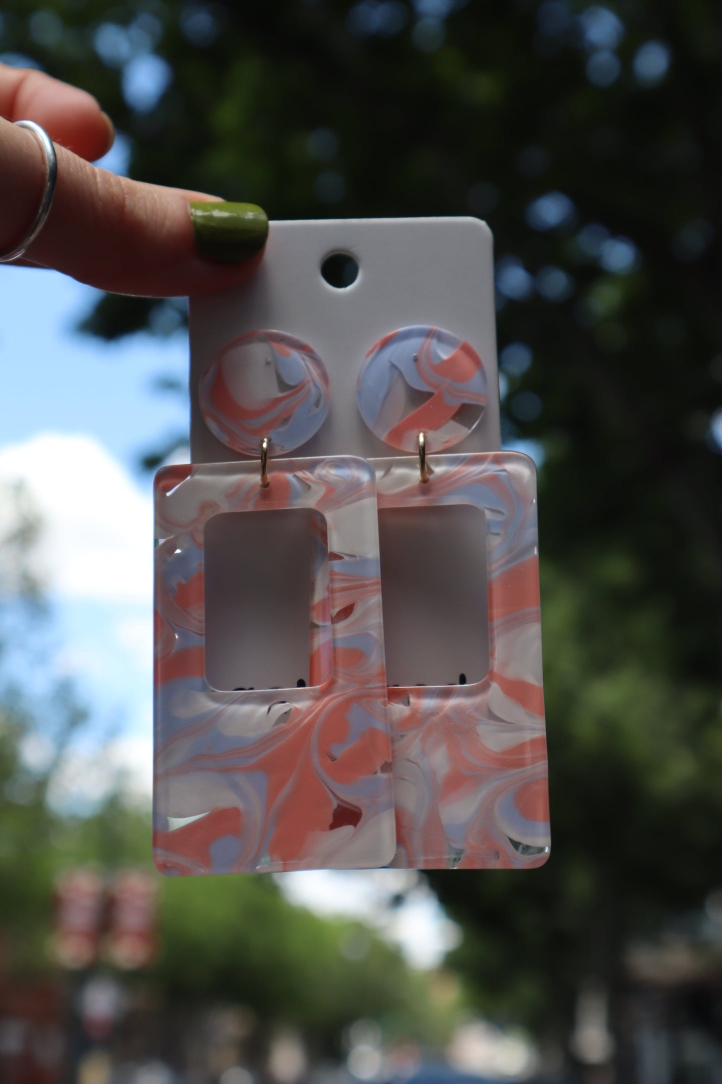 Marble Dangle Earrings (Pnk/Pur)