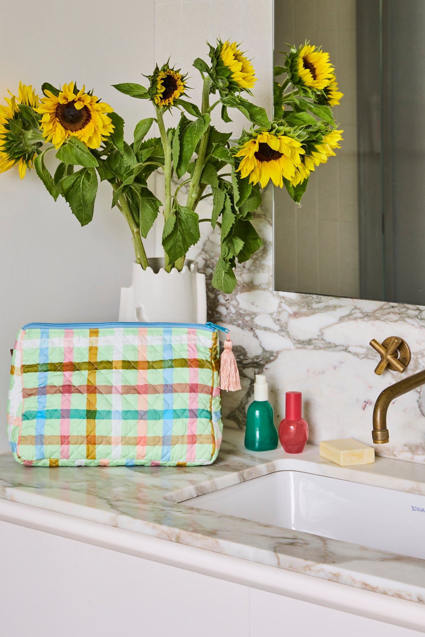 Candy Check  Mint Quilted Toiletry Purse