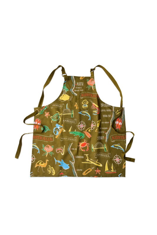 Aussie Road Trip Canvas Apron (Green)
