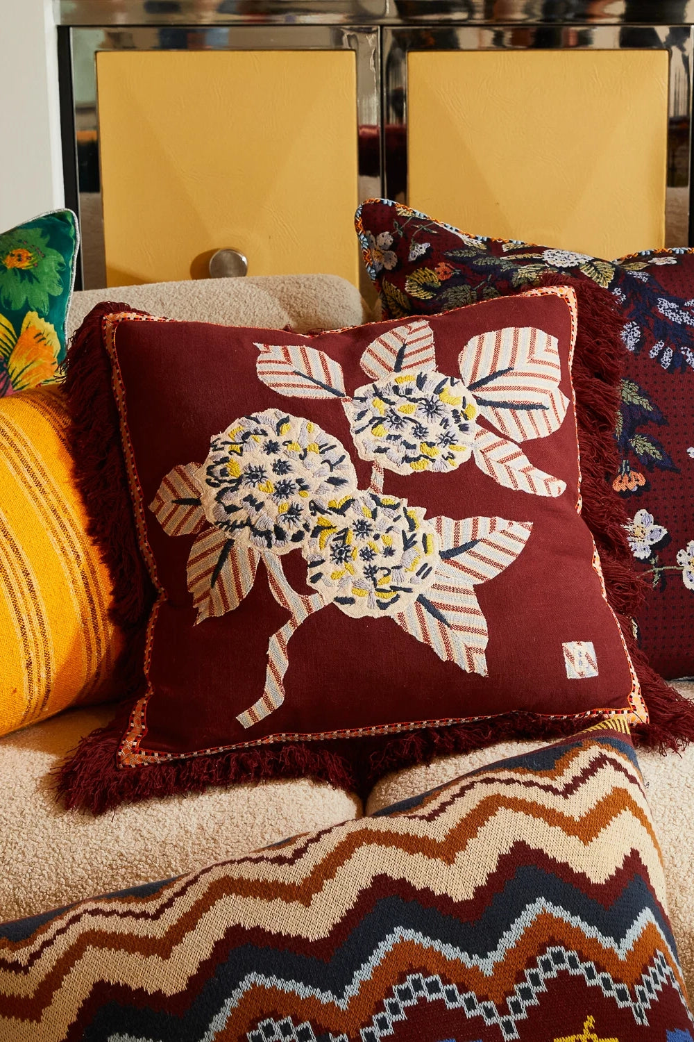 Vivi Applique Cushion (Rosewood)