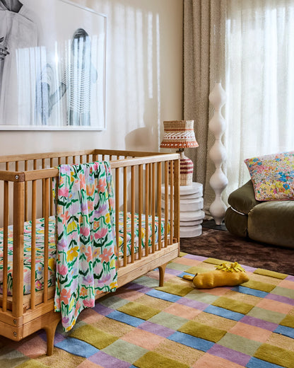 Popping Flowers Green Bamboo Swaddle