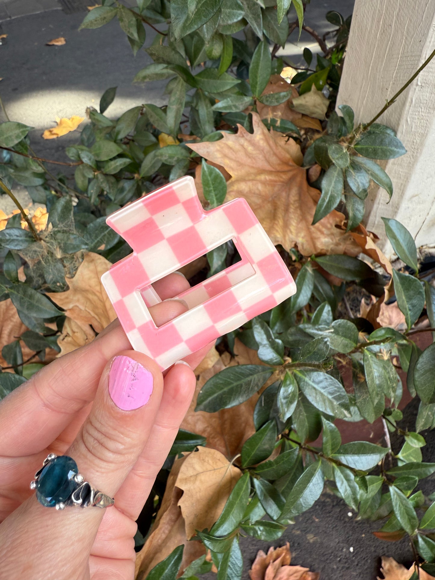 Check Hair Claw Sml (Pink/Whi)
