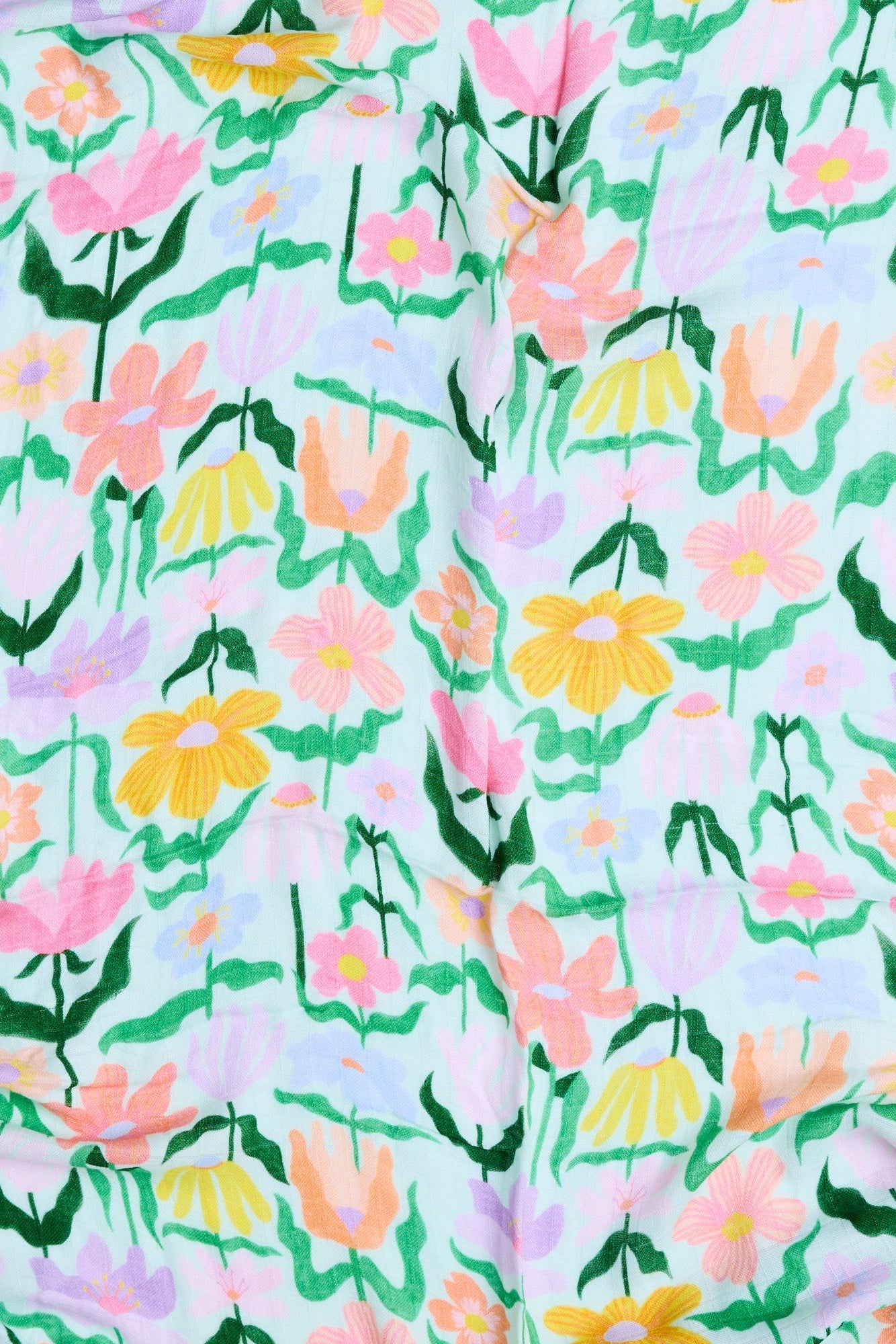 Popping Flowers Green Bamboo Swaddle