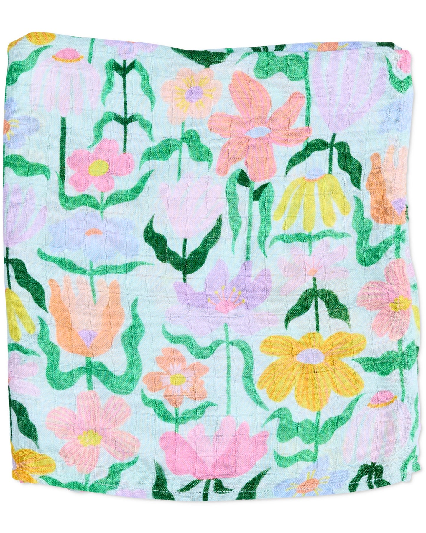 Popping Flowers Green Bamboo Swaddle