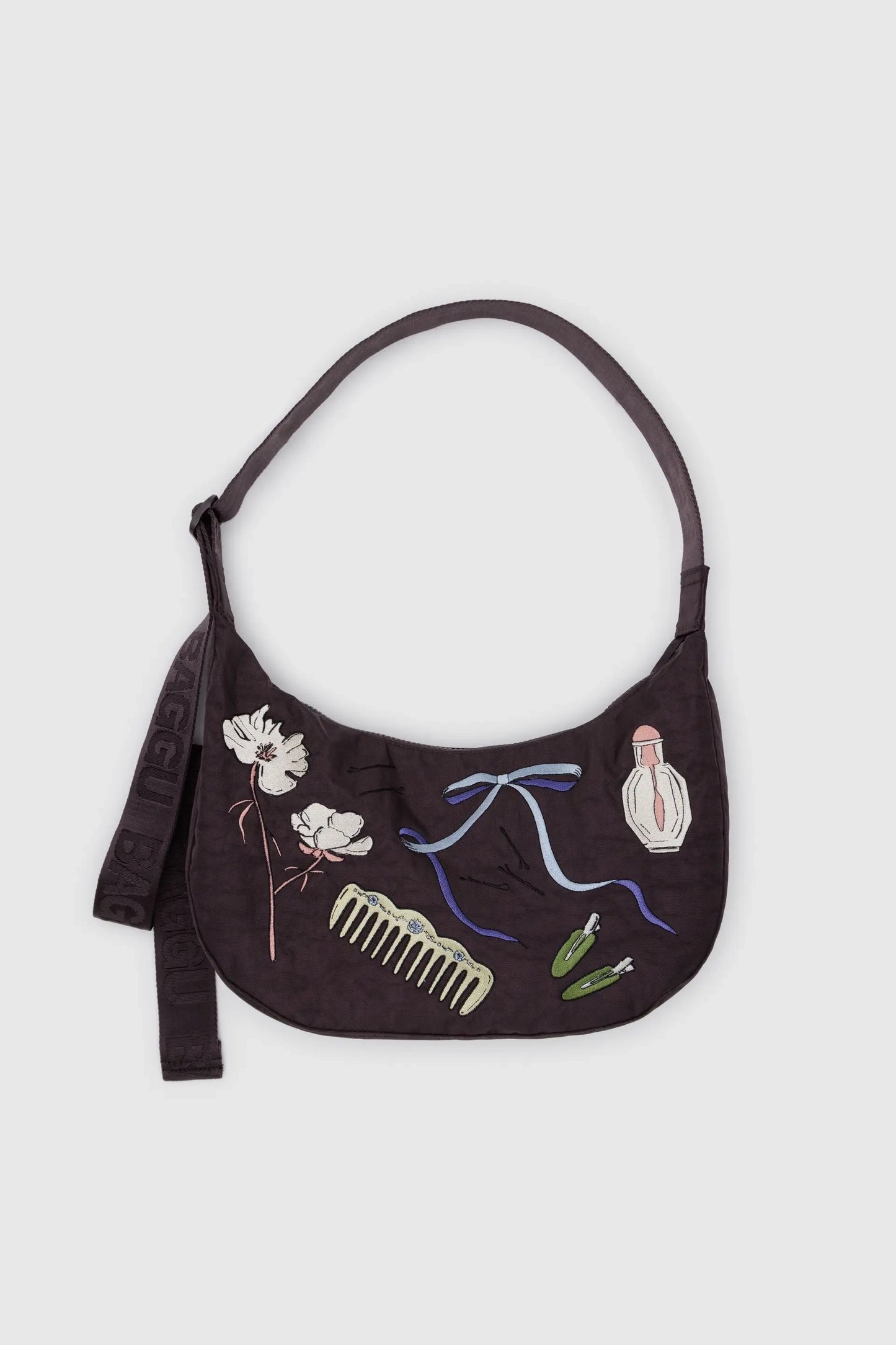 Medium Nylon Crescent Bag (Embroidered Get Ready With Me)