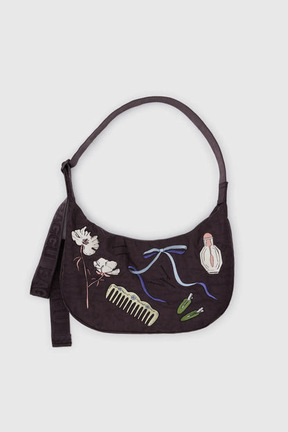 Medium Nylon Crescent Bag (Embroidered Get Ready With Me)
