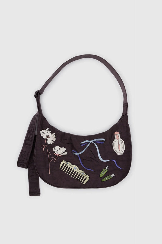 Medium Nylon Crescent Bag (Embroidered Get Ready With Me)