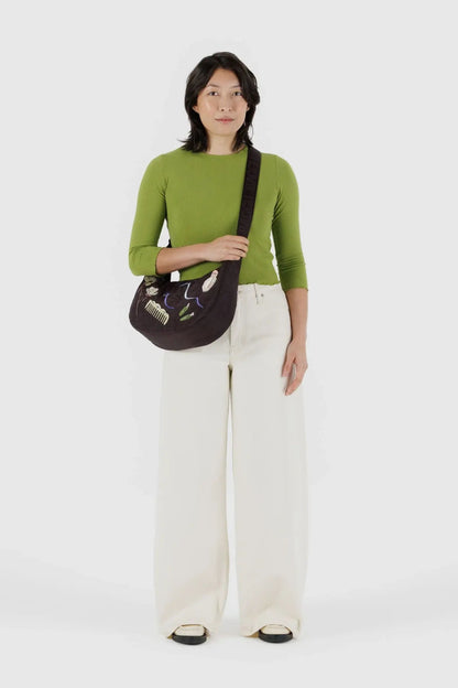 Medium Nylon Crescent Bag (Embroidered Get Ready With Me)